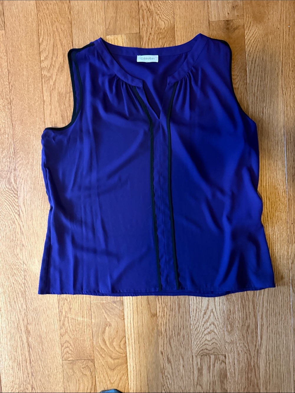 Calvin Klein Royal Blue Sleeveless Blouse with Black Trim